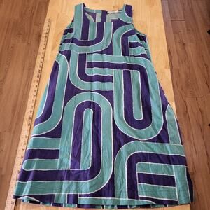 Two Danes Cotton Sleeveless Midi Pocket Blue Geometric Print Button Back xs
